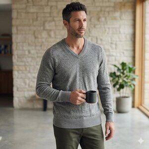 Vintage Men’s Lord And Taylor Lambs Wool V Neck Sweater Gray Size XL